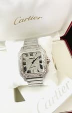Men’s Cartier Santos 40mm Large Ref WSSA0018 All Diamond Iced Out Watch ~ 10 Cts
