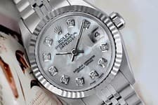 26 mm Rolex Datejust White Mother Of Pearl Diamond Dial Steel Ladies Watch