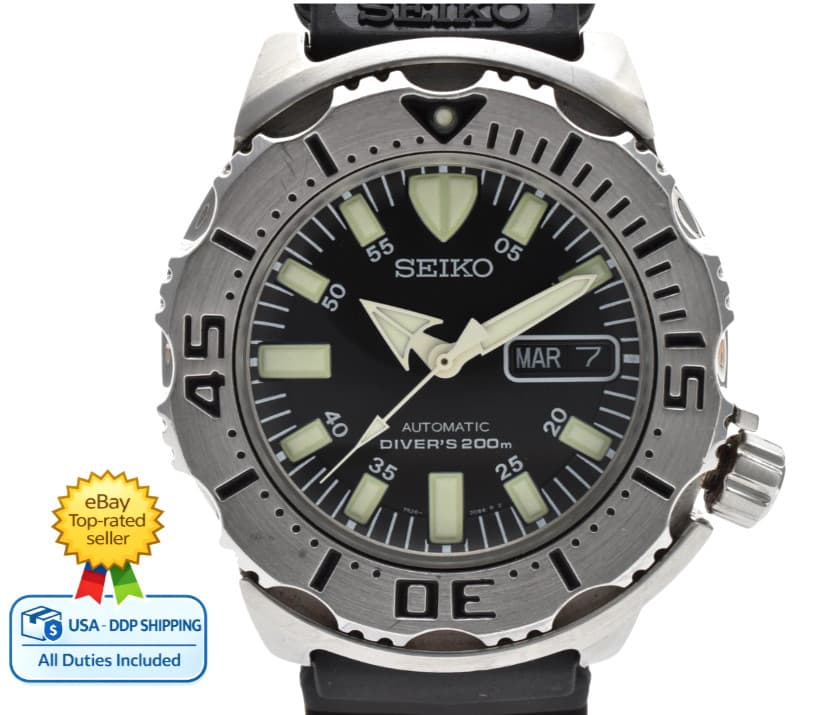 [NEAR MINT] SEIKO 7S26-0350 SKX779 Black Monster Automatic Watch From JAPAN