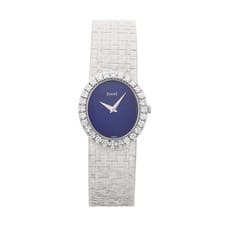 Piaget Vintage White Gold Manual Wind Lapis Dial Diamond Bracelet Watch 9814 A6