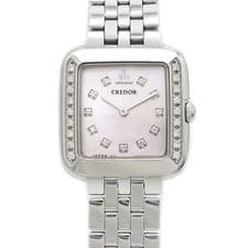 Seiko Credor Signo 1E70-0CR0 Quartz SS Pink MOP 11P Diamond Ladies Watch