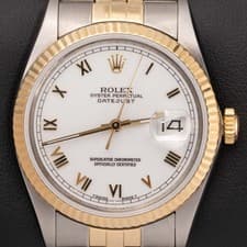 Rolex Datejust 16233 Fluted Bezel Watch 36mm White Dial BOX & PAPER