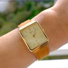 Citizen Gold Square Watch Leather Cream Dial Brown Leather Used