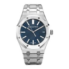 Audemars Piguet Royal Oak Watch 41MM Blue Index Hour Markers Dial Stainless S...