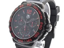 TAG Heuer 1 CAU111D Quartz Chronograph Men's Black Red Watch Rubber Band JAPAN