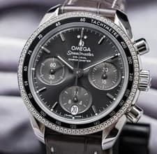 Omega Speedmaster 38mm FACTORY Diamonds Grey Dial Papers 324.38.38.50.06.001