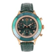 Swarovski Octea Chrono Crystal Green Dial Quartz Leather Strap Women's Watch