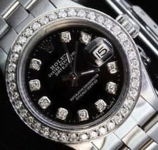 Rolex Ladies Datejust Oyster Stainless Diamond Dial Bezel Watch