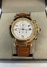 Cartier Pasha 1353 18k Gold 35mm Brown Leather Band Chronograph Watch