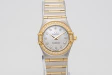 Omega Constellation Ladies Factory MOP Stud Dial Two Tone 18k Rose Gold Watch