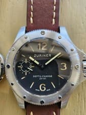 ZURINER DEPTH-CHARGE ZV-01 Quartz Dive Watch Stainless Steel Black Dial Used