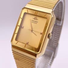 Seiko Tank Quartz Mens Watch Gold Vintage Square Crown Dial wrist 18cm