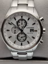 Citizen H800 World Time Solar Chronograph Watch White Dial Rare Authentic