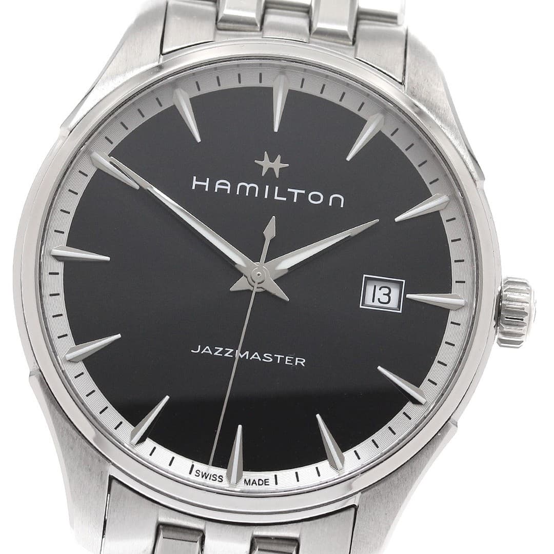 Hamilton Jazzmaster Date Men's Watch SS Black Dial Used From Japan