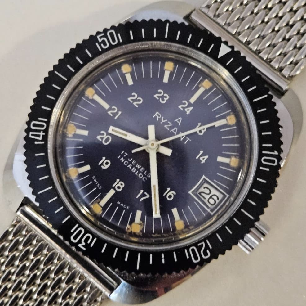 Vintage Skindiver Men's Watch "RYZANT" Swiss Diver 1970 Cal.AS 1950/51 17J NOS