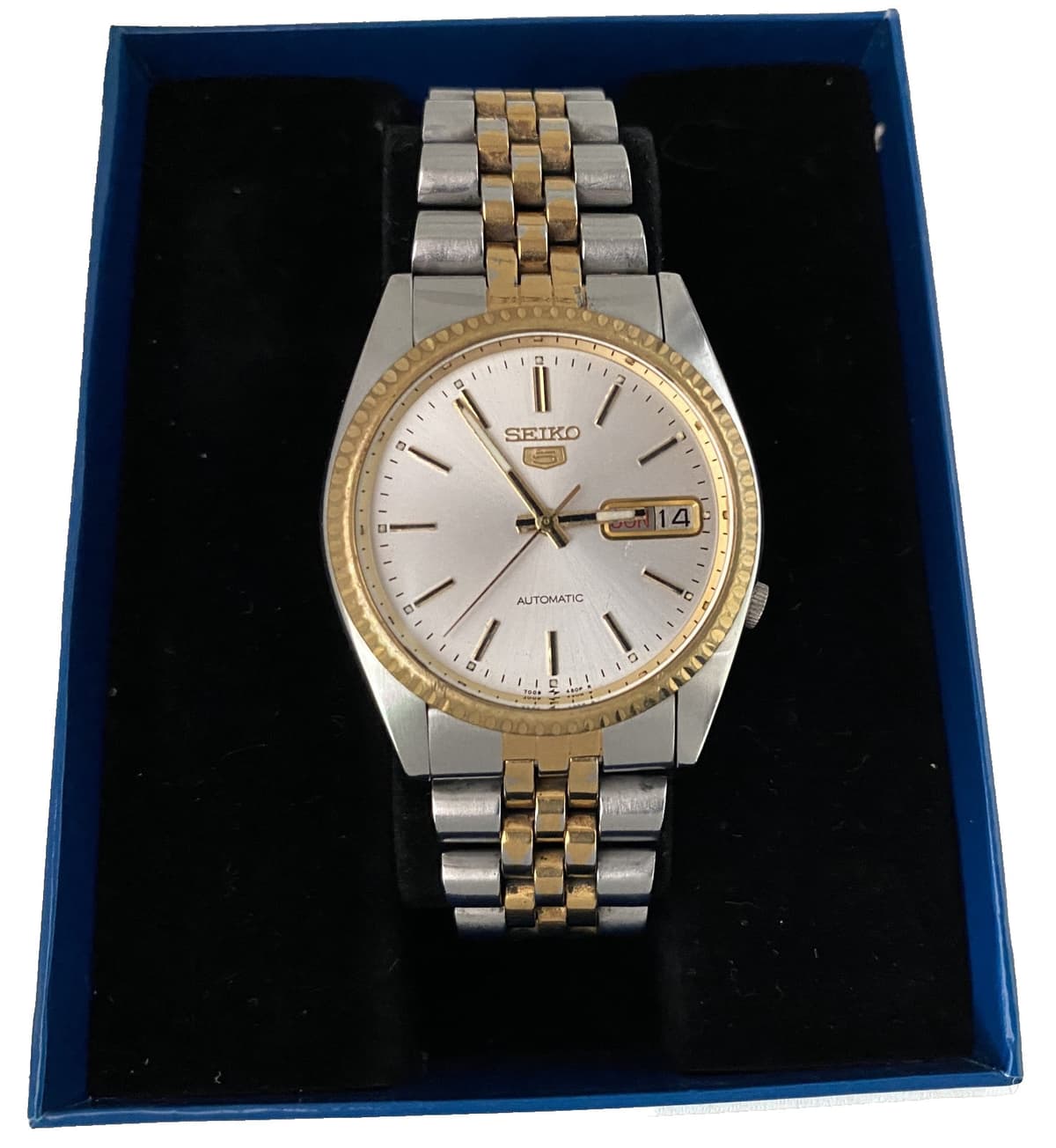 Seiko 5 Automatic White Dial 2 Tone Stainless Steel Gents Watch SNXJ90 7009