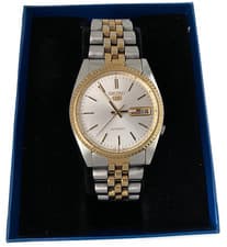 Seiko 5 Automatic White Dial 2 Tone Stainless Steel Gents Watch SNXJ90 7009