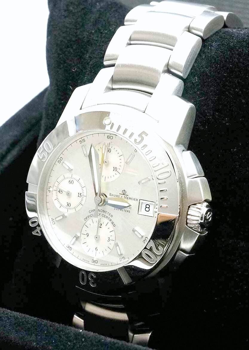 Baume Mercier Capeland Chronograph Automatic Mens Watch Silver Dial 65366 Model