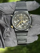 Vintage 1983 Seiko Sports 100 Titanium Chronograph Black PVD Quartz 7A28-7069