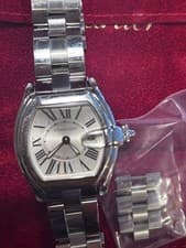 Cartier Roadster SS W62016V3 Watch Box Extra Links Black Strap