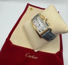 Vintage Cartier Tank Watch Blue Crocodile band 18k yellow gold wristwatch