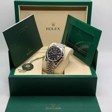 Rolex Oyster Perpetual Datejust Black Dial Smooth Bezel Bracelet Box & Papers