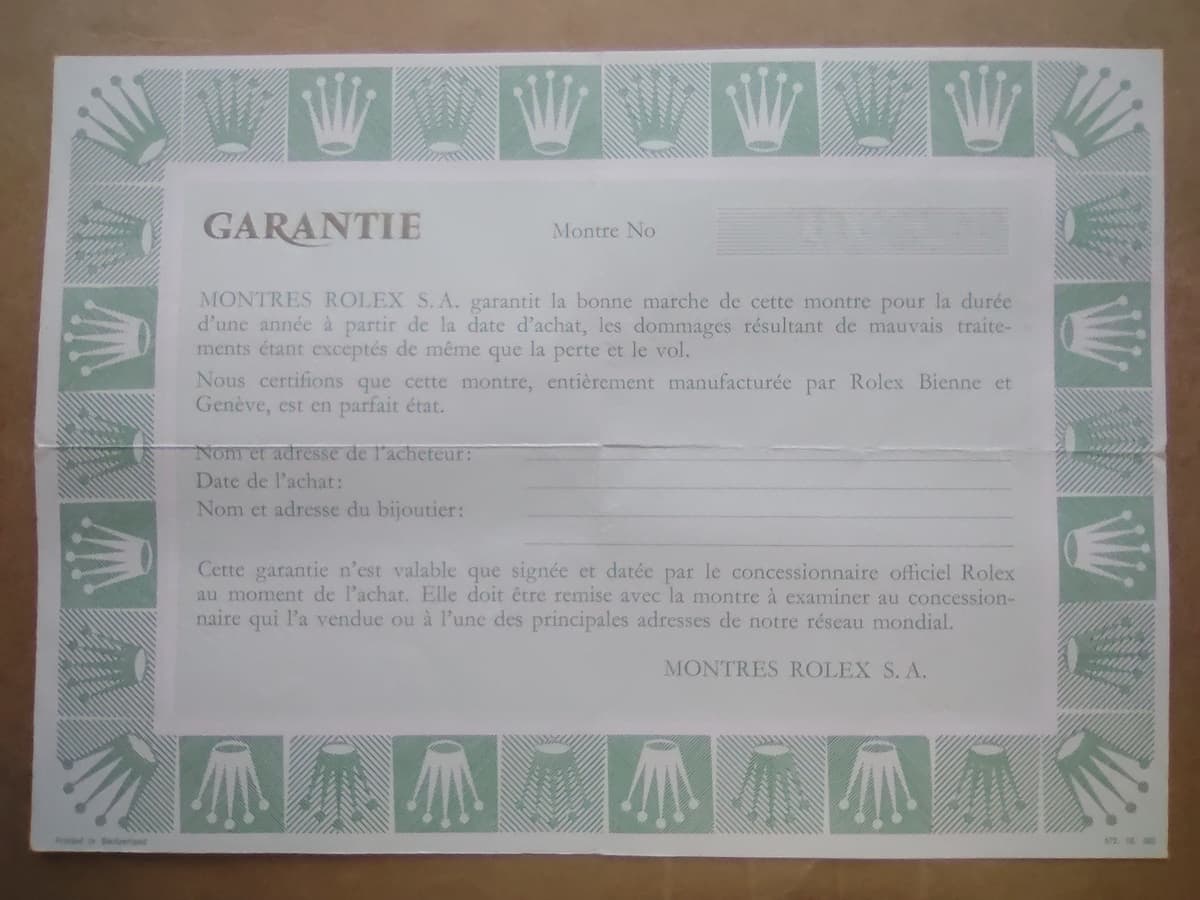 ROLEX  DAYTONA 6263 6265 SUBMARINER 5513 BLANK WARRANTY GARANTIE PAPER UNUSED