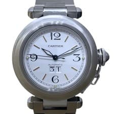 Cartier Pasha C Big Date W31044M7 White Stainless Steel Mens Watch #OK1410