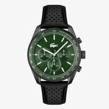 Lacoste Vancouver Quartz Watch Green Dial Leather Strap 42mm Mens