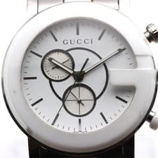 GUCCI 101M Quartz Analog Chronograph Men's Swiss Made Vintage 44mm White Dial