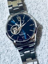 Orient Star Automatic Watch Open Heart Blue Dial Power Reserve