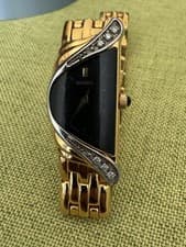 Women's Vintage 1990 Watch SEIKO "Half Moon" 2E20-7309. Diamonds Bezel