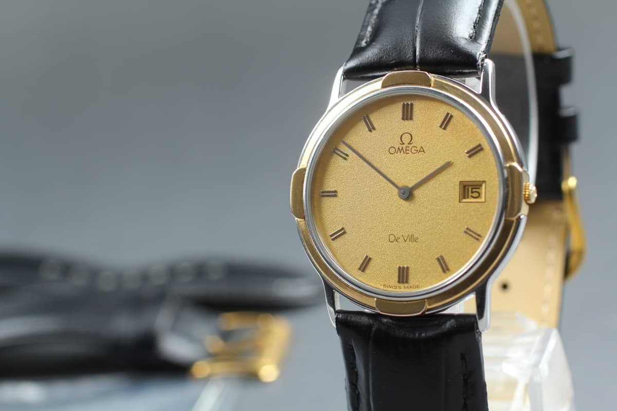 Vintage "Near Mint+++" Omega De Ville Cal.1436 Gold Date Quartz Men Watch JAPAN