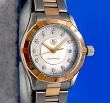 Ladies Tag Heuer Aquaracer 18K Rose Gold watch White MOP Diamond Dial - WAP1451