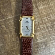 OMEGA De Ville Quartz Watch Ladies Gold Square Case Brown Dial Vintage