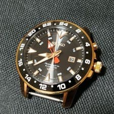 SEIKO Sportura Kinetic GMT Watch Brown Dial Gold Tone Quartz Needs Band