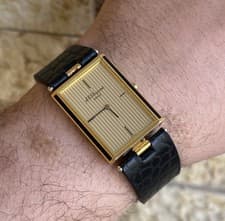 ST Dupont Paris Tank Watch Laque de Chine 18k Gold Plated Men Boxed Full Set 80s