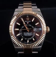 Rolex 18k Yellow Gold Stainless Steel Sky Dweller Wrist Watch W/ Oyster Band