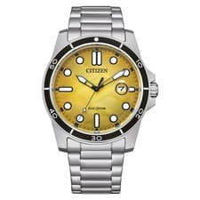 CITIZEN AW1816-89X Men's Analog Yellow Watch Eco drive Stainless Steel Bracelet