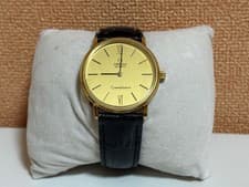 OMEGA Constellation Gold Quartz Watch Black Leather Vintage