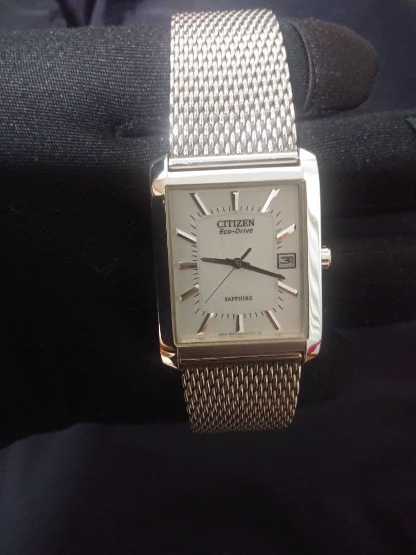Citizen Eco Drive Rectangular Watch Unisex Vintage Sapphire Wristwatch 17cm