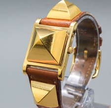 Vintage HERMES Medor White Dial Brown leather "Y" Quartz Women's Watch