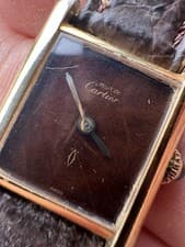 Cartier must Tank Small Size Manual Movement Wood Effect Dial Box And Papers