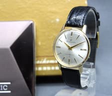 Vintage 1960 [N MINT ｗ/Case] SEIKO Matic J14074D 35mm Silver Gold AT Mens Watch