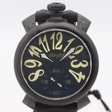 GaGa Milano 606201 Manuale 48 Hand Wind Black Dial Mens Watch Working Authentic