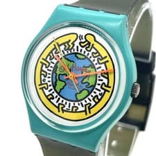 Rare Working Swatch x Keith Haring Green Earth Dial Wristwatch Limited Edition