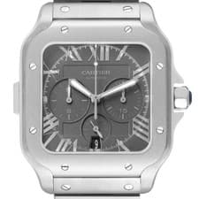 Cartier Santos Large Chronograph Steel Grey Dial Mens Watch WSSA0078 Box Card