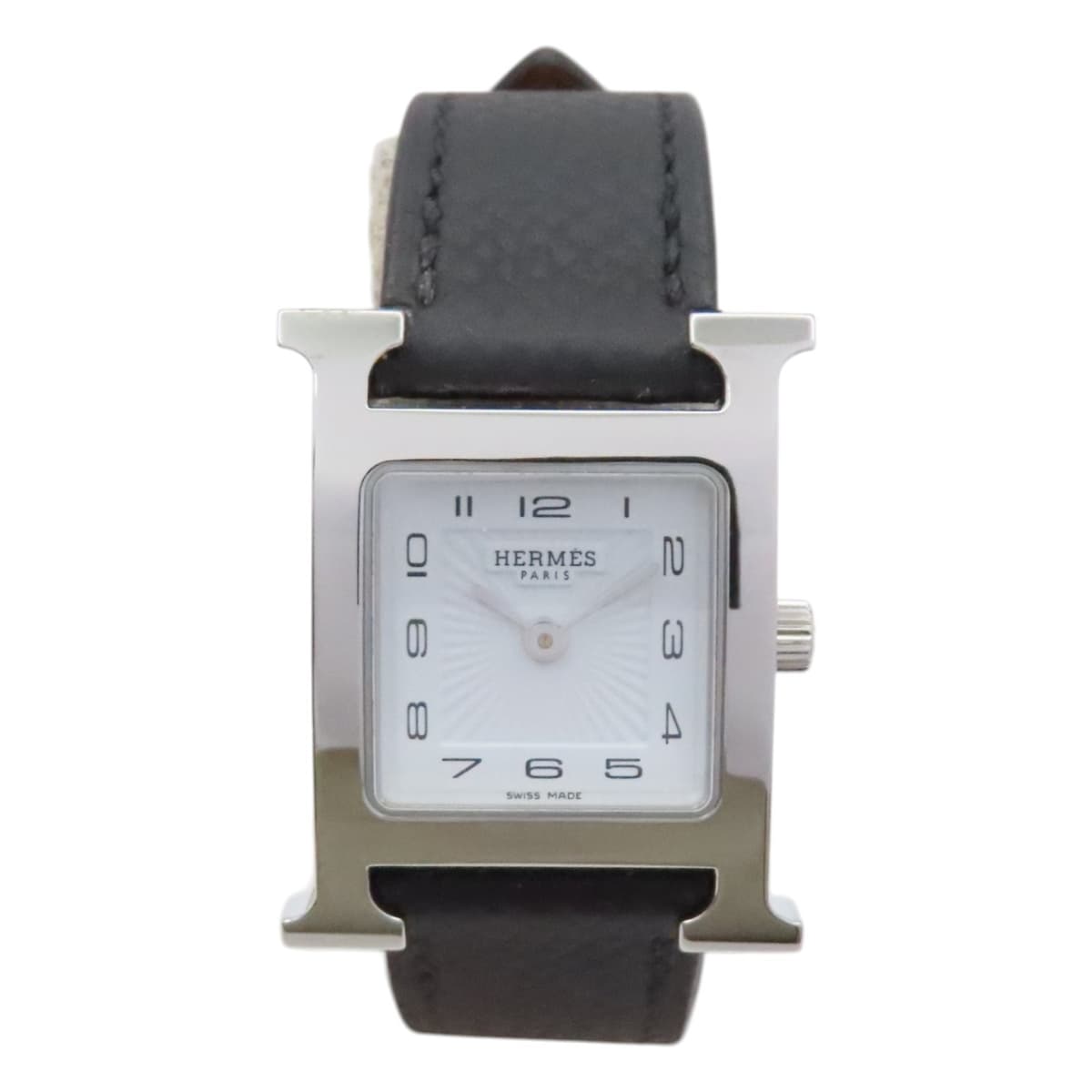 HERMES H Watch Quartz Epsom Leather Black HH1.210
