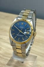 Rolex 1500 Oyster Perpetual Date 18k Yellow Gold & Steel Blue Dial 34mm