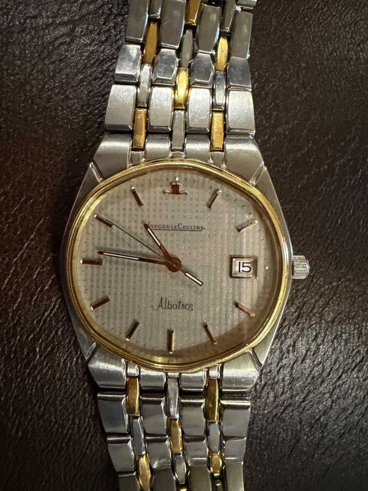 Jaeger-Le-Coultre Albatros Watch Sapphire Crystal Gold Bezel, Markers and Hands